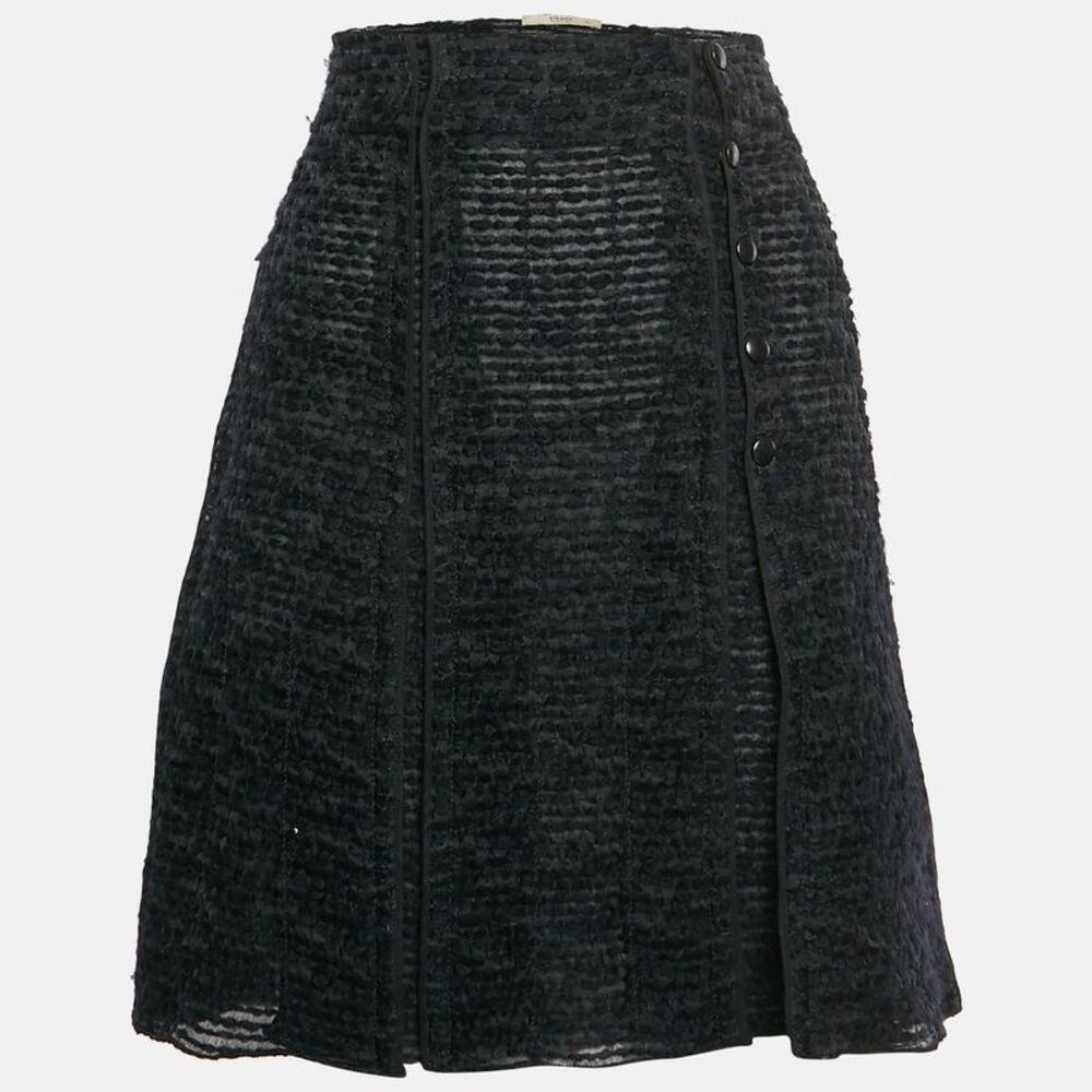 Prada Black Tweed Pleated Mini Skirt M